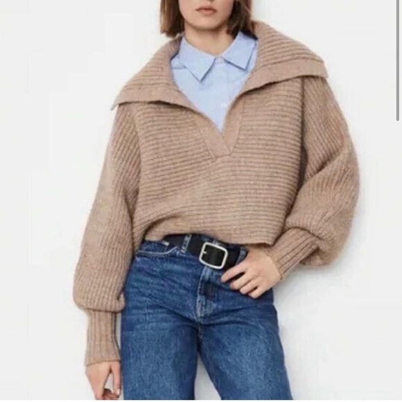 House of Harlow 1960 chunky v neck pull over oversized collar sweater - Picture 5 of 14